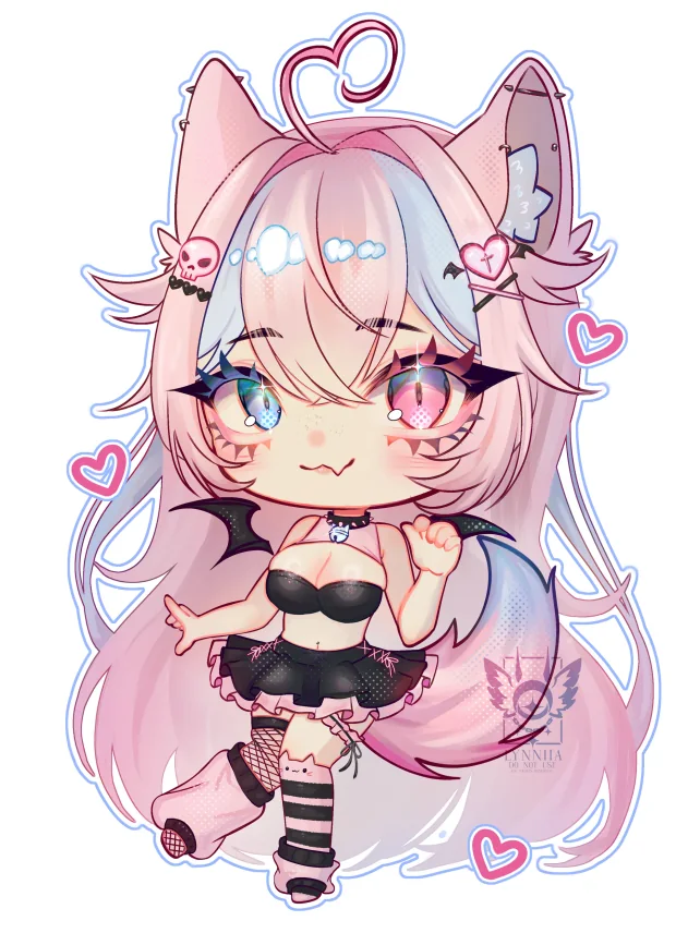 A warm pink chibi illustration of plushyloz by Lynniia